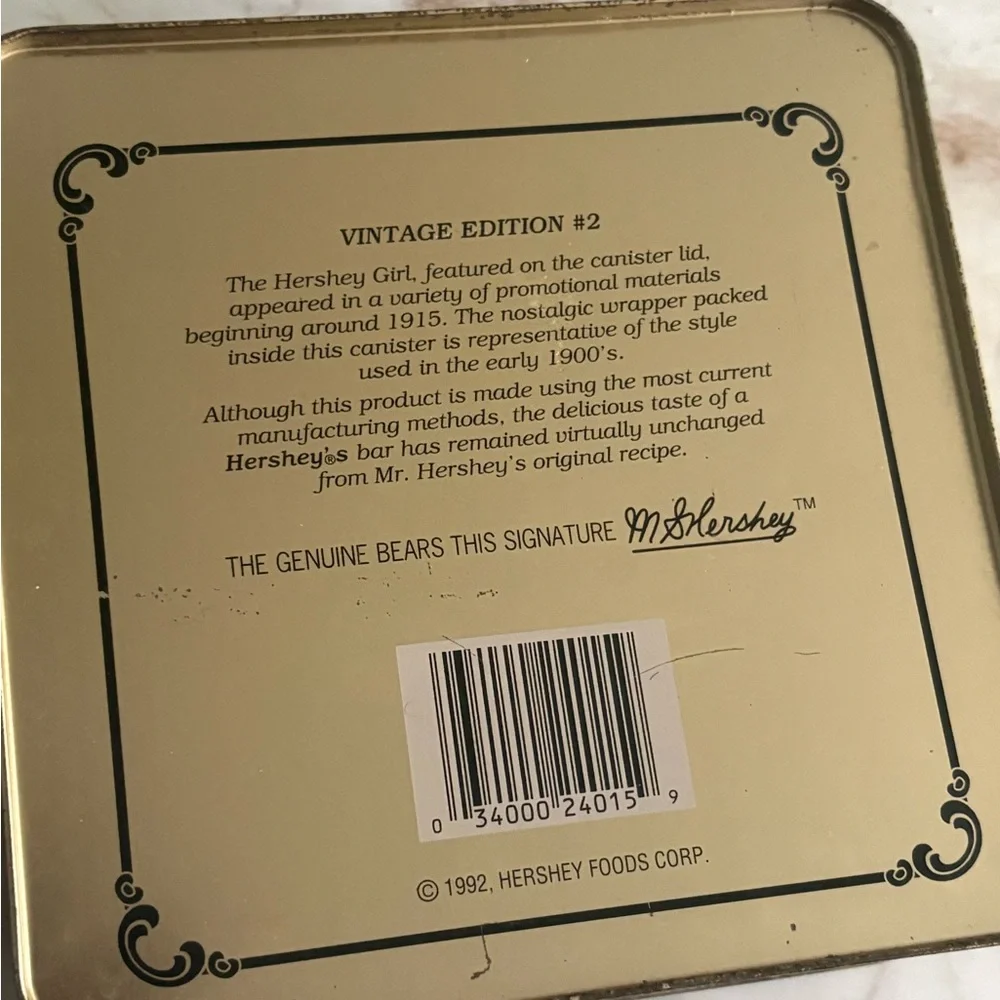 Vintage Hershey’s Pure Milk Chocolate Tin – 1992 “Vintage Edition #2”